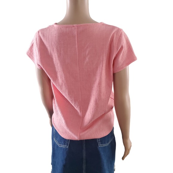 J. Crew Factory Size S Textured Tie Front Button Up Shirt Blouse Stretch Pink - Picture 5 of 10